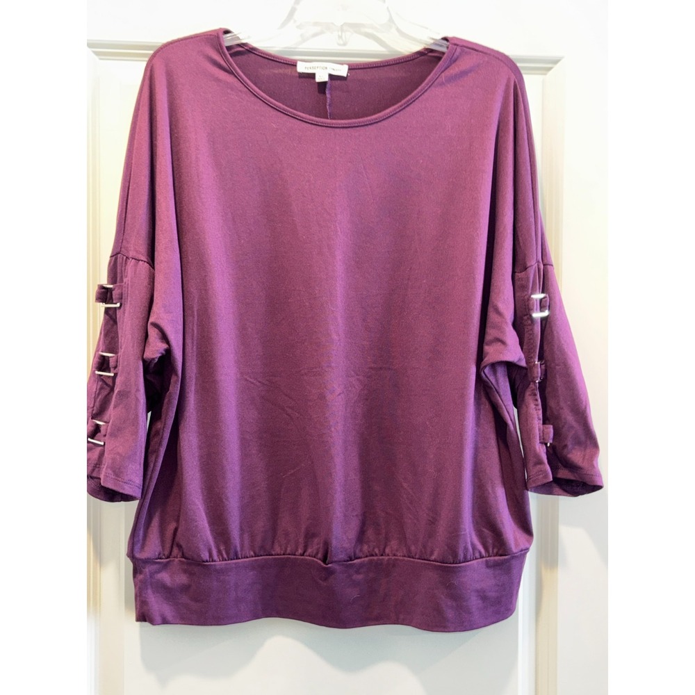Perception Concept Batwing Top Womens XL Purple Plum Dolman Sleeve‎ Banded Hem